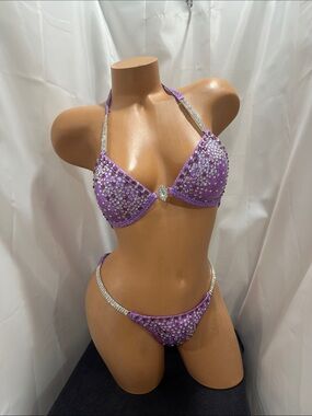 Pro cut bottom Purple Crystal Bikini Suit 32A/B 
XS bottom handmade
